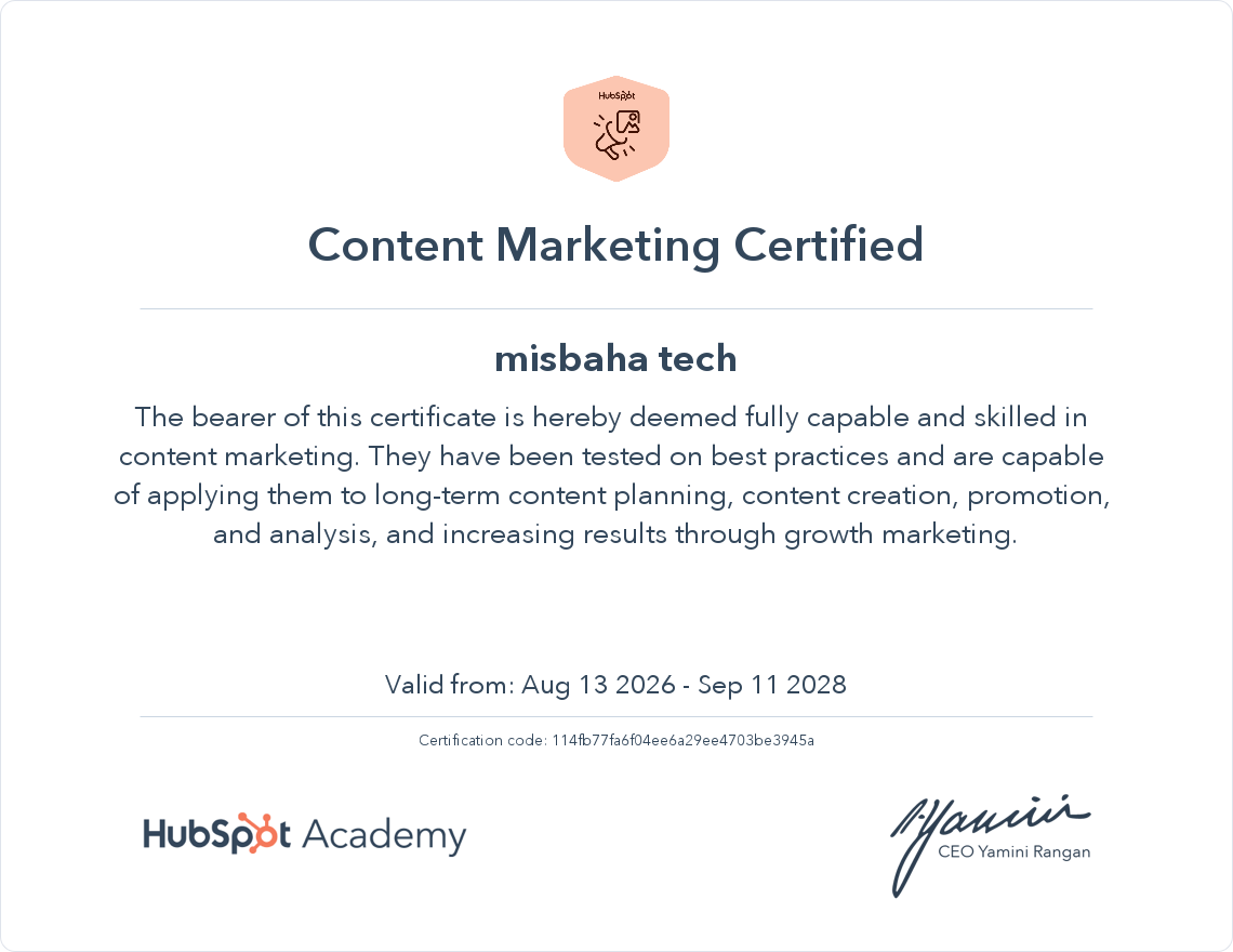 conent marketing cretificate